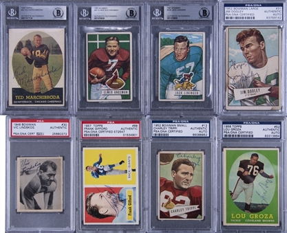 1948-1958 Topps and Bowman Football Signed Cards Graded Collection (19 Different) Including Hall of Famers 